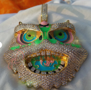 Collier pendentif tête de lion verte en laiton doré avec micro-incrustation de zircon, bijou fantaisie pour cadeau de fête - Product Image 2