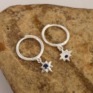 Venta al por mayor, nueva colección, pendientes de aro colgantes de plata de ley 925 con estrella polar y gema de cianita, joyería fina para mujer - Product Image 4