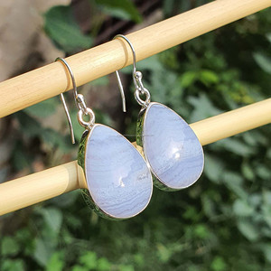 หยดน้ำ925เงินสเตอร์ลิงสีทองชุบลูกไม้สีฟ้าอาเกตต่างหูห้อยประดับอัญมณีสำหรับงานปาร์ตี้ของผู้หญิง - Product Image 3