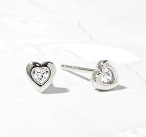 Handmade 925 Sterling <b>Silver</b> Gold Plated 4mm Bezel Set CZ Diamond Minimalist Heart <b>Stud</b> Earrings Set Fine Jewelry Gift Women's - Product Image 2