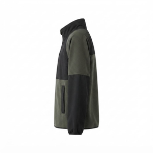 Veste en polaire vert olive pour homme, avec empiècements noirs, col montant, fermeture éclair, vêtement décontracté pour l'hiver - Product Image 2