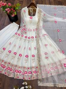 <b>Teal</b> Floral Embroidered Anarkali <b>Suit</b> <b>Women</b> Floor-Length Traditional Indian Ethnic Wedding Dress Loose Fit Rayon - Product Image 4