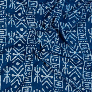 Vestido de algodón de verano de alta calidad tela geométrica Indigo bloque de mano estampado ligero 90gsm cortina tejida camisa/traje al por mayor - Product Image 4