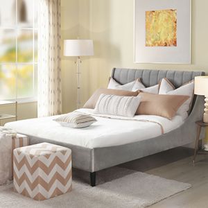 Set letto moderno Queen Aspen con testiera trapuntata in velluto grigio opale, letti imbottiti - Product Image 1