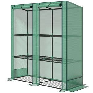 Serra Portatile a Parete 144,5 cm x 48,1 cm x 151,4 cm con 3 Ripiani in Legno e Copertura in PE, Dotata di 2 Porte Avvolgibili per Spazi Verdi - Product Image 1