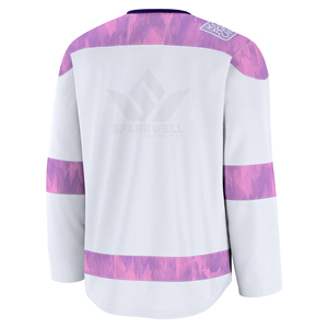 เสื้อฮอกกี้น้ำแข็งสีขาวชมพูสำหรับผู้ชาย คอกลม แขนยาว ผ้าโพลีเอสเตอร์ซับเหงื่อ ระบายอากาศได้ดี ชุดทีมแบบสั่งทำ - Product Image 4