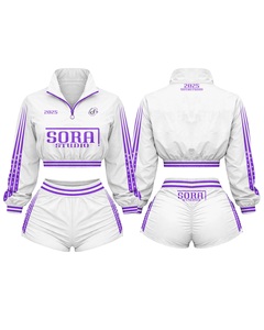 Custom Women Cropped Quarter <b>Zip</b> Tracksuit 2 Piece Set Gym Crop Top Shorts Set OEM Private Label - Product Image 3
