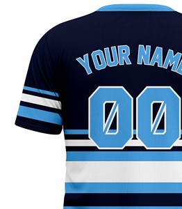 Camiseta Corex de Manga Corta para Hombre, Azul Marino con Rayas Azul Claro, con Estampado del Nombre del Equipo, Cuello Redondo, Corte Regular, Estilo Deportivo - Product Image 5