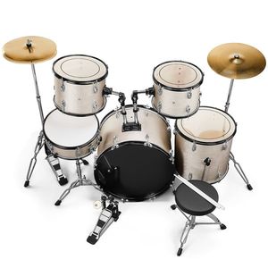 Batería de 5 piezas plateada para adultos, tamaño completo, con bombo, dos tambores tom, caja de ritmos, tom de suelo, platillo ride de 16 pulgadas y platillo hi-hat de 14 pulgadas - Product Image 2