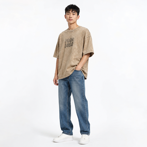 เสื้อยืดโอเวอร์ไซส์ผู้ชาย ผ้าคอตตอนเจอร์ซีย์ พิมพ์ลายโลโก้ด้านหน้า สไตล์สตรีทแวร์ ล้างสีแบบแอซิดวอช เป็นมิตรต่อสิ่งแวดล้อม แขนสั้น คอกลม ทรงปกติ - Product Image 2