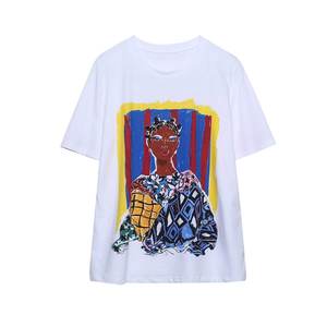 เสื้อยืดผู้หญิงคุณภาพพรีเมียมใหม่ขายส่ง สำหรับฤดูร้อน สไตล์ลำลอง ตกแต่งด้วยกระดุม ด้วยวิธีการพิมพ์ดิจิทัล - Product Image 1