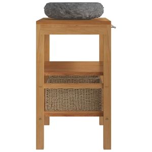 Mobile mobile da bagno in Teak solido con lavabo in marmo nero di qualità Premium - Product Image 4