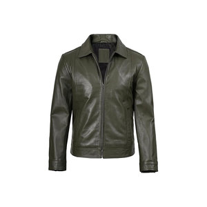 Men's Brown Genuine Leather Moto <b>Jacket</b> <b>With</b> <b>Zipper</b> Closure And <b>Pockets</b> Regular Fit Autumn Style - Product Image 4