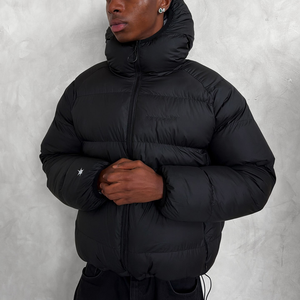 Men's Hooded Puffer Jacket Solid Color <b>Down</b> Filled Windproof Winter Coat Regular Fit Casual Style Black and White - Product Image 5