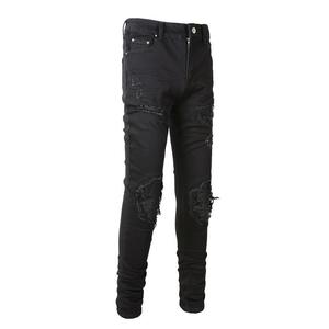 HAMIO SPORTS Jean slim noir déchiré pour homme, coupe droite, résistant à la décoloration, séchage rapide, respirant, en Spandex/Coton - Product Image 2