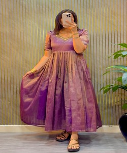 Purple A-Line Chiffon Maxi Dress With V-Neck Cap Sleeve Elegant Summer Evening Gown Solid Color Fabric 85498 SHREE <b>TEX</b>- ST 231 - Product Image 1
