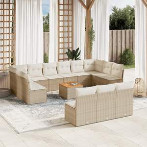 Conjunto de Sofás Modulares Grandes de Ratán Sintético PE Beige para Jardín, Muebles Modulares Cómodos para Exteriores - Product Image 1