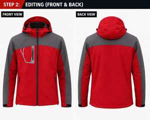 Veste polaire à capuche pour homme, rouge et grise, avec fermeture éclair, vêtement de sport d'extérieur, design coupe-vent pour l'automne - Product Image 2