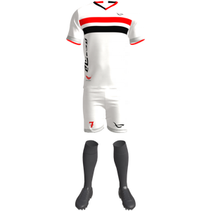 Ensemble d'uniformes de football personnalisés de haute qualité, imprimés, 100 % polyester, respirants, extensibles dans quatre directions, séchage rapide, manches courtes, unisexe - Product Image 1