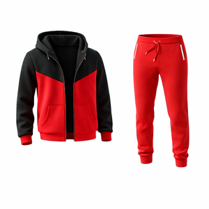 ชุดวอร์มผู้ชายสีดำและสีแดง เสื้อฮู้ดซิปและกางเกงจ็อกเกอร์ ทรงเข้ารูป สวมใส่สบาย เหมาะสำหรับออกกำลังกาย วิ่ง และฝึกซ้อม - Product Image 2
