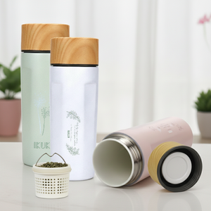 Bouteille isotherme à double paroi en acier inoxydable 304 de 16 oz/500 ml avec doublure en porcelaine et infuseur à thé, logo personnalisé, couleur applicable à tous - Product Image 1