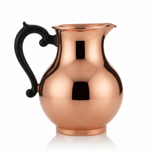 Carafe à eau en cuivre pur avec poignée noire, vaisselle ayurvédique artisanale, carafe en cuivre lisse, ensemble de vaisselle de table - Product Image 1