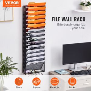 16-Tier <b>Metal</b> Wall Mounted <b>File</b> Organizer Vertical Hanging Office Home School Storage for Magazine Nametag Label Bottom Wall - Product Image 2