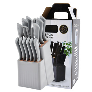 Couteaux de cuisine en acier inoxydable de haute qualité, vente en gros d'usine, ensemble de 15 pièces, choix cadeau, manches ergonomiques, couteau de chef, OEM - Product Image 1