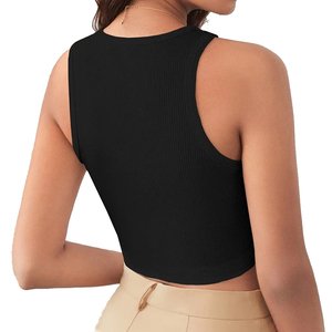 Women's <b>Black</b> Knitted O-Neck Tank <b>Top</b> Solid Color Minimalist Style Short Length Casual Wear - Product Image 3