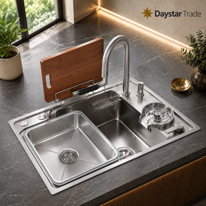 อ่างล้างจานครัวทรงสี่เหลี่ยมแบบฝังใต้เคาน์เตอร์ สเตนเลส 304 ยี่ห้อ Daystar Trade Modern ผลิตตามสั่ง แบบอ่างเดี่ยว ขัดเงา พร้อมรูติดตั้งสี่รู - Product Image 2