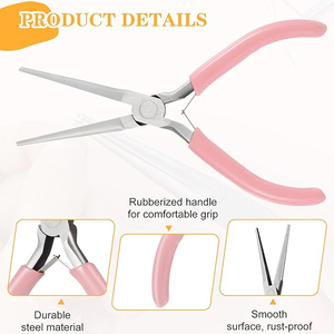 2 Pcs Long Reach Needle Nose Jewelry Pliers Precision Wire Holding Bending Hand <b>Tools</b> Soft <b>Pink</b> Comfort Grip for Crafting - Product Image 2