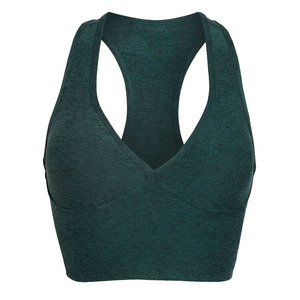 Soutien-gorge de sport vert à col en V et dos nageur pour femme, maintien moyen, sans coutures, respirant, séchage rapide, couleur unie, pour yoga et fitness - Product Image 2