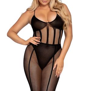 Women's Black Mesh <b>Bodysuit</b> See Through Hollow Out Sexy Lingerie Thin Fabric Medium Control - Product Image 3