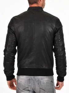 Soft <b>Sheepskin</b> Genuine Quilted Bomber <b>Jacket</b> for Men - Product Image 2
