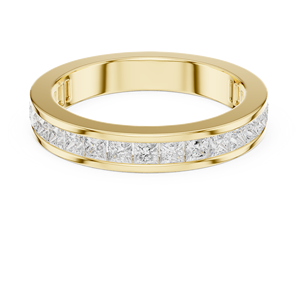 SATVIK RATNA Anillo de Media Banda Clásico de Boda para Hombre/Mujer con Diamante Cultivado en Laboratorio de Corte Princesa de 2mm y Engaste de Canal en Oro Amarillo de 10k IDGL - Product Image 2