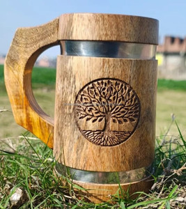 High Quality Classic Eco-Friendly Solid Wood <b>Mug</b> with Handle <b>Large</b> Capacity Portable for Home Kitchen and Cafe Use - Product Image 1