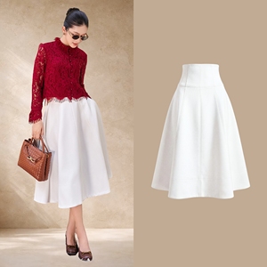 Jupe midi évasée blanche élégante pour femme, taille haute, en polyester et élasthanne, décontractée, pour le bureau, conception personnalisée ODM OEM RYAN - Product Image 1