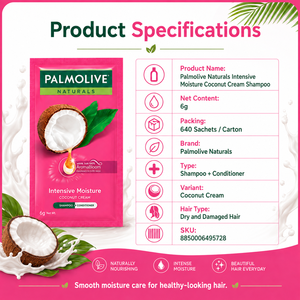 Palmolive Naturals Intensive <b>Moisture</b> Coconut Cream <b>Shampoo</b> 6g | 2-in-1 Smoothing Straightening - Product Image 1