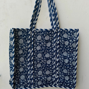 กระเป๋าผ้าฝ้ายพิมพ์ลายอินดิโก้ 100% ขนาดใหญ่ สำหรับใส่ของช้อปปิ้ง กระเป๋าผ้าฝ้ายพิมพ์ลายสำหรับไปทะเล - Product Image 1