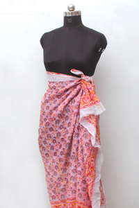 Hand made Floral Cotton Beach <b>Sarong</b> Hand Block Print Lightweight Summer <b>Wrap</b> Pareo for Women. - Product Image 4