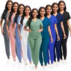 Nurse Set Embroidery Customizable Women's Nursing Uniforms Hospital Medical <b>Scrubs</b> Chest Pocket Both Way Spandex Salon Uniforms - Product Image 5