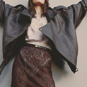 Hot Selling Women's for Loose Custom 100% Cotton Stand Collar <b>Winter</b> Genuine Sheepskin Motorcycle <b>Leather</b> <b>Jacket</b> - Product Image 3