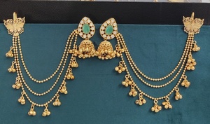 Boucles d'oreilles Earchain de qualité supérieure, Jhumka traditionnelles, parfaites pour les soirées, les occasions festives, design magnifique, légères - Product Image 5
