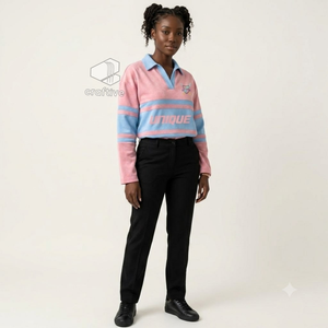 Polo de rugby piqué pour femme Gamma Phi Delta Sorority, col chemise, blocs de couleur, brodé, style universitaire, haut athlétique - Product Image 5