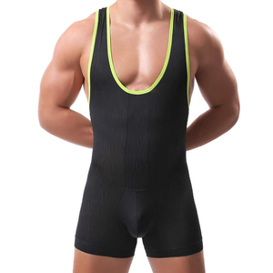 Débardeur de lutte noir ajusté pour homme en spandex, extensible, pour arts martiaux, taille adulte, design sans couture - Product Image 2