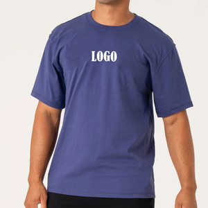 T-shirt à manches courtes col rond bleu marine pour homme, 100% coton jersey, coupe classique avec logo en lettres sur le devant, style décontracté - Product Image 1