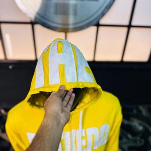 Wholesale Distressed Embroidery Sunfaded <b>Hoodies</b> 100% Cotton Oversized Heavyweight <b>Yellow</b> Men's Printed Hoodie - Product Image 3