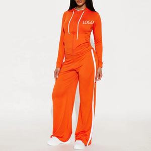 OEM Jogging pour femme, personnalisable avec votre propre design, marque privée, sur mesure, fermeture éclair intégrale, couleur orange, confortable - Product Image 4