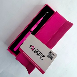 High Quality <b>Pink</b> Powder Coated Eyelash Tweezer Stainless Steel Smooth Tip Long 45 Isolation Precision <b>Tool</b> Custom <b>Box</b> Packaging - Product Image 6