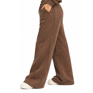 Pantalon évasé en polaire pour femme, coupe large, décontracté, hiver, survêtement, vente en gros, fabricant, fournisseur, OEM, ODM, vêtements de sport - Product Image 3